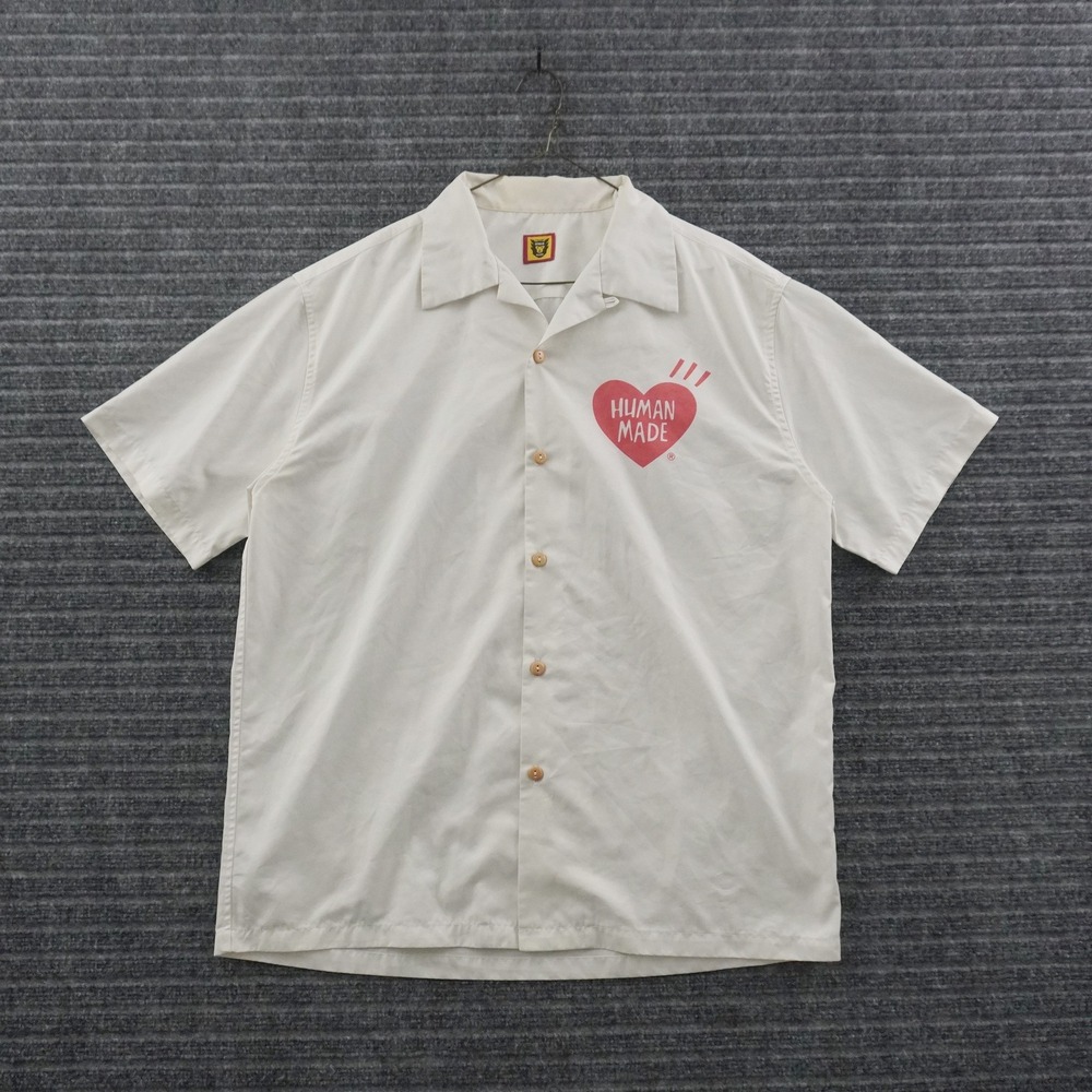 Human Made Japan Ramen Graphic Short Sleeve Shirt L White Camp Collar Heart Logo